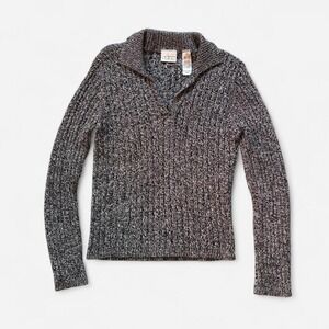 Villager Sport Sweater Y2K Vintage Collared Grey Black White Marl Women Small S
